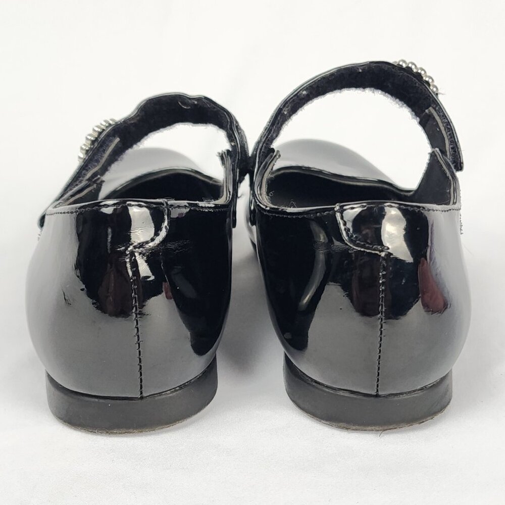 Rachel Shoes Girls 3M Black "Patent Leather Look" Rhinestone Hook‎ Loop Closure - Picture 4 of 15